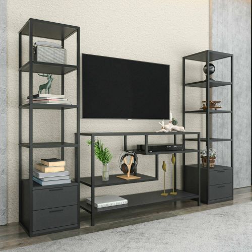 Parete salotto multifunzione 198cm nera e antracite - Felion