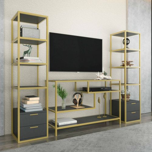 Parete salotto multifunzione 198cm oro e antracite - Felion