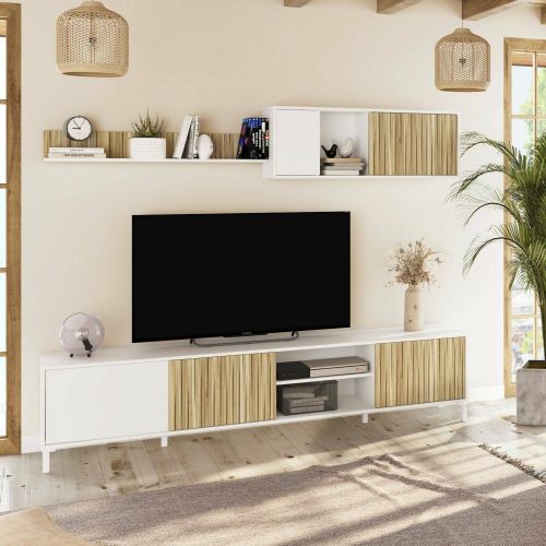 Parete salotto multifunzione 200cm bianca e rovere - Ailano