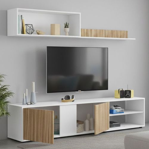 Parete soggiorno in legno 180cm bianca e rovere - Agrestino