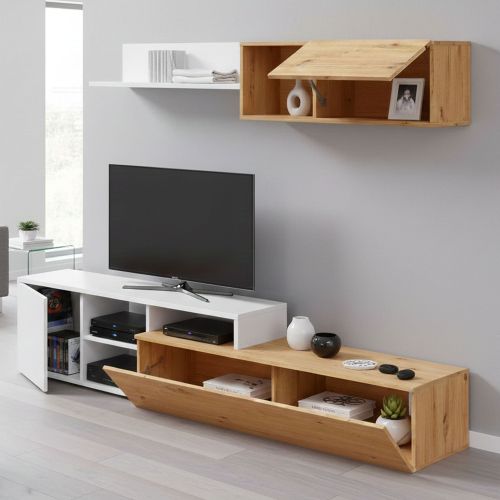 Parete soggiorno moderna 220cm legno e bianca - Aligator