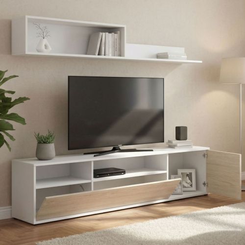 Parete soggiorno multifunzione 180cm bianca e rovere - Jelawat