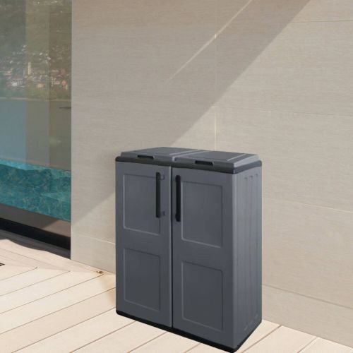 Pattumiera Aarschot, Cestino portarifiuti, Bidone per raccolta differenziata 2 ante, 100% Made in Italy, 68x37h84 cm, Grigio e Nero, Finitura quadri