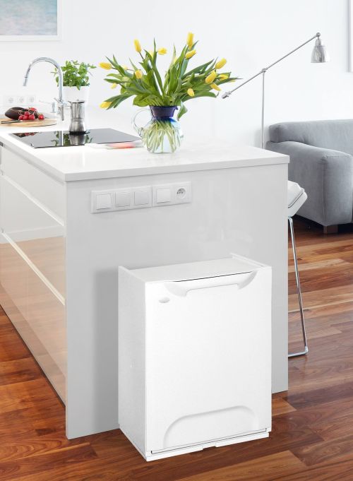 Pattumiera Antoing, Cestino portarifiuti, Bidone per raccolta differenziata, Cestino spazzatura, 100% Made in Italy, 34x29h47 cm, Bianco