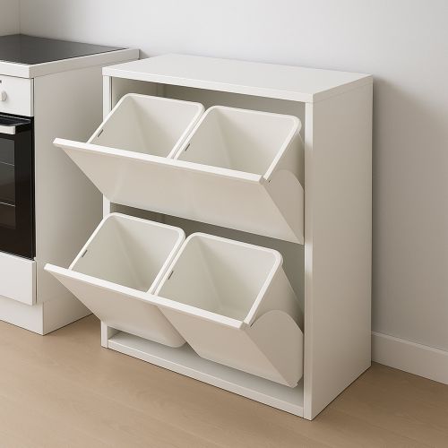 Pattumiera Bianco Capacità 72 (18 per Secchio) Fissaggio a Muro Opzionale 60x25x93h cm, 4 Cestini - Anukhatun