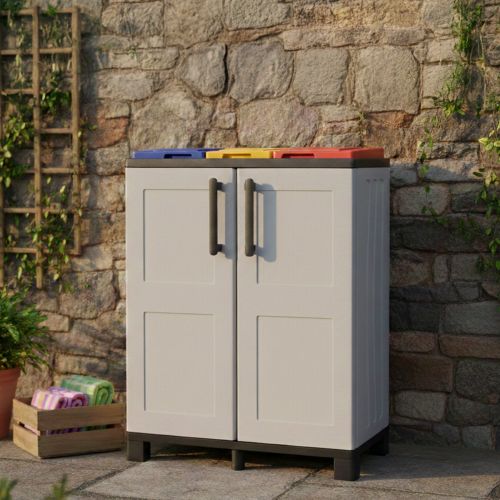Pattumiera Grigio Chiaro Multicolore Capacità 210 (70 per Sacco) 3 Cestini 68x37x90h cm, Colore Struttura Multicolore Made in Italy - Anthea