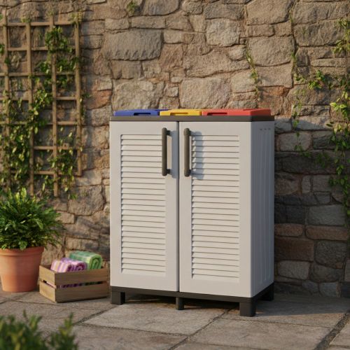 Pattumiera Grigio Chiaro Multicolore Capacità 210 (70 per Sacco) 3 Cestini 68x37x90h cm, Colore Struttura Multicolore Made in Italy - Tremolite