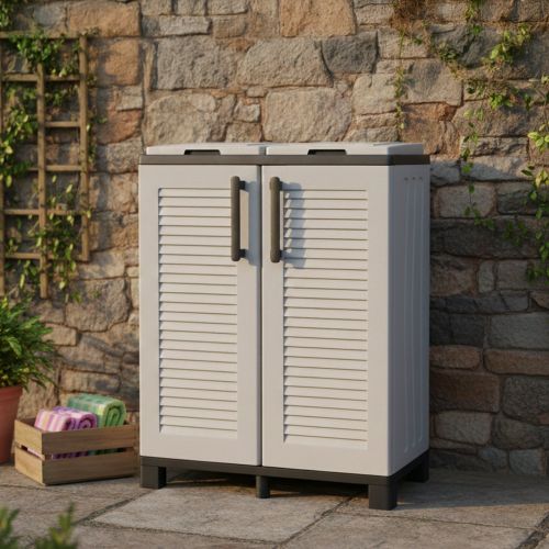 Pattumiera Grigio Chiaro Nero Capacità 220 (110 per Sacco) Ante a Righe 68x37x90h cm, 2 Cestini Made in Italy - Alistar
