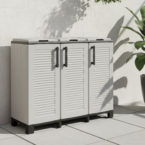 Pattumiera Grigio Chiaro Nero Capacità 330 (110 per Sacco) 3 Cestini 102x37x90h cm, Colore Struttura Nero Made in Italy - Apix
