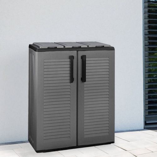 Pattumiera Grigio Nero Capacità 210 (70 per Sacco) 3 Cestini 68x37x84h cm, Colore Struttura Nero Made in Italy - Artan