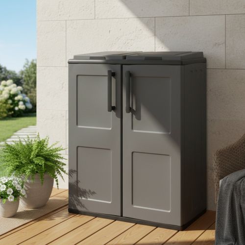 Pattumiera Grigio Nero Capacità 220 (110 per Sacco) Ante a Quadri 68x37x84h cm, 2 Cestini Made in Italy - Alfred