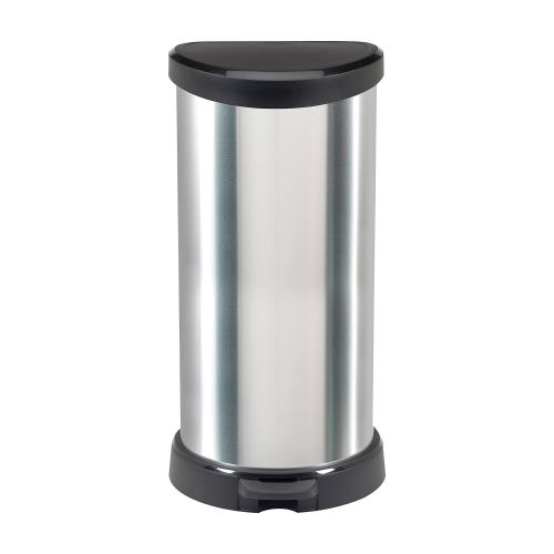 Pattumiera Suni, Cestino portarifiuti, Bidone per raccolta differenziata, Mobile per spazzatura, 31x35 h70 cm, Argento e Nero
