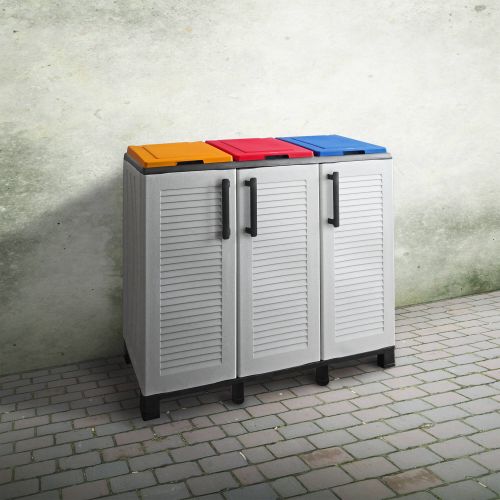 Pattumiera Virton, Cestino portarifiuti per spazzatura, Bidone raccolta differenziata, 100% Made in Italy, 102x37h90 cm, Grigio chiaro e Multicolore