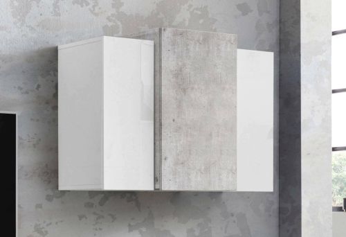Pensile bagno 3 ante 90x66h cm bianco lucido e cemento - Andras