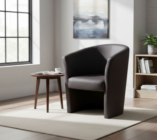 Poltrona Abrera, Poltrona da salotto, Seduta imbottita, Sedia con braccioli in ecopelle, 64x63h76 cm, Nero
