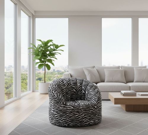 Poltrona Achira, Seduta imbottita, Divano singolo da salotto, Sedia con braccioli, Made in Italy, 80x80 h80 cm, Nero e Bianco
