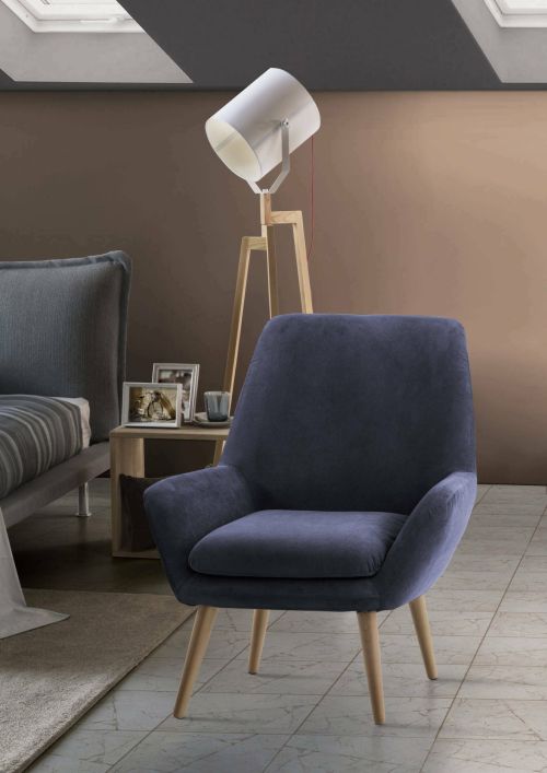 Poltrona Annarita, Poltrona di design da salotto, 100% Made in Italy, Poltroncina relax in tessuto imbottito, Cm 80x70h95, Blu