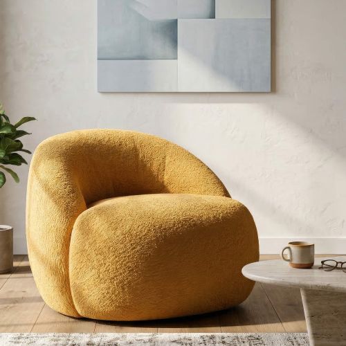 Poltrona Arancione Senape Rivestimento in Tessuto Bouclè Braccioli 80x56x83h cm, Materiale Struttura in Tessuto - Nubra