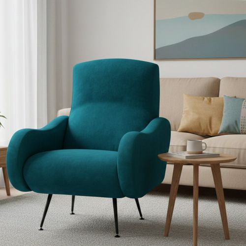 Poltrona Azzurro Braccioli Peso Supportato 90 kg 70x100x98h cm, Materiale Struttura in Legno Made in Italy - Lasnigo