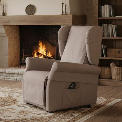 Poltrona Beige Sfoderabile Reclinabile 75x84x107h cm, Braccioli Made in Italy - Treia