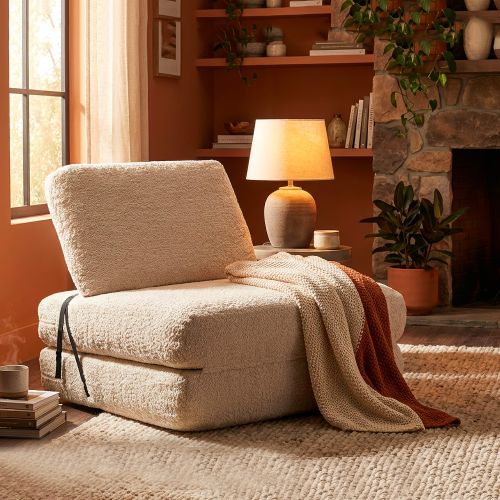 Poltrona Bianco Reclinabile Trasformabile in Letto, Rivestimento in Tessuto Bouclè 31x31x97h cm, Materiale Struttura in Tessuto - Abyane