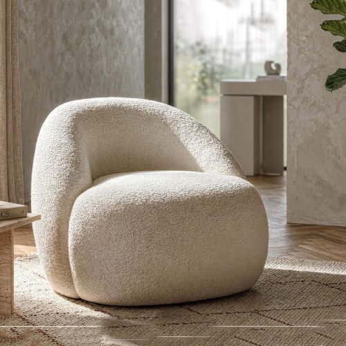 Poltrona Bianco Rivestimento in Tessuto Bouclè Braccioli 80x56x83h cm, Materiale Struttura in Tessuto - Nubra