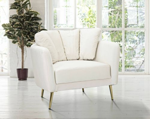 Poltrona Biassono, Seduta imbottita, Divano singolo da salotto, Sedia con braccioli, 88x77 h74 cm, Crema e Oro