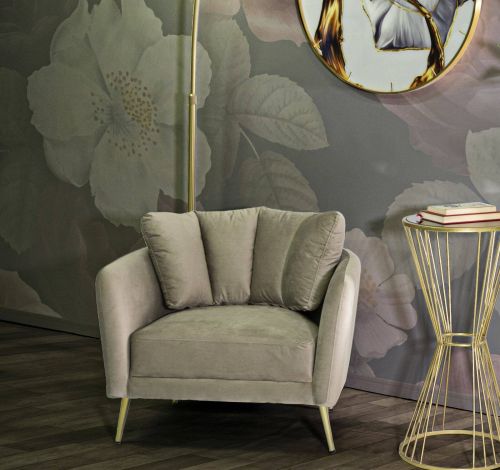 Poltrona Biassono, Seduta imbottita, Divano singolo da salotto, Sedia con braccioli, 88x77 h74 cm, Grigio e Oro