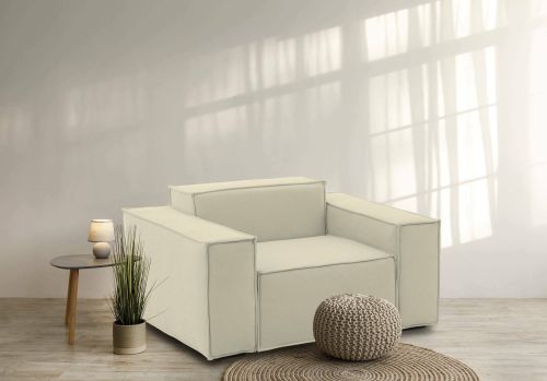 Poltrona Cristiana, Poltrona da salotto, 100% Made in Italy, Poltroncina relax in tessuto imbottito, Cm 160x95h70, Beige