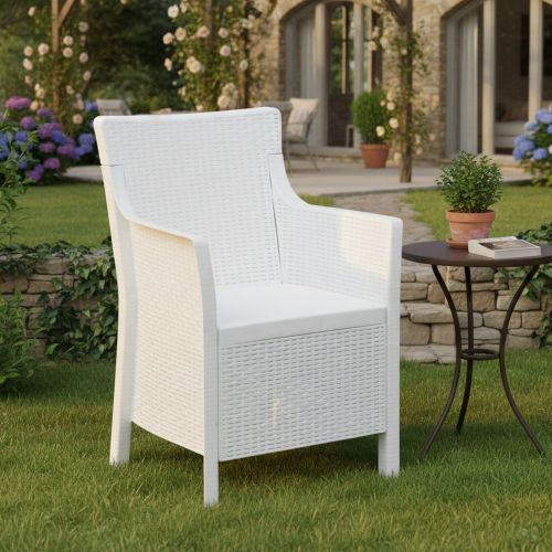 Poltrona da Esterno Bianco Braccioli 60x53 cm, Cuscini Inclusi Made in Italy - Wanless