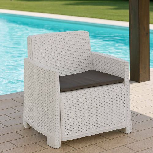 Poltrona da Esterno Bianco Braccioli 72x66 cm, Cuscini Inclusi - Gaby