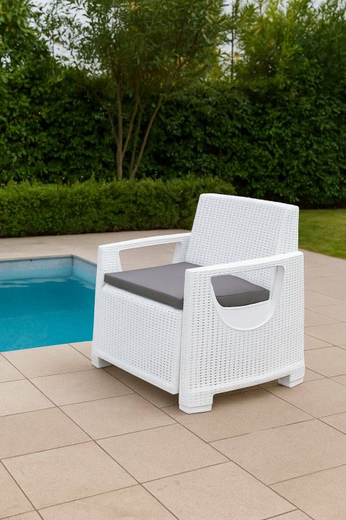 Poltrona da Esterno Bianco Braccioli 72x66 cm, Cuscini Inclusi - Rho