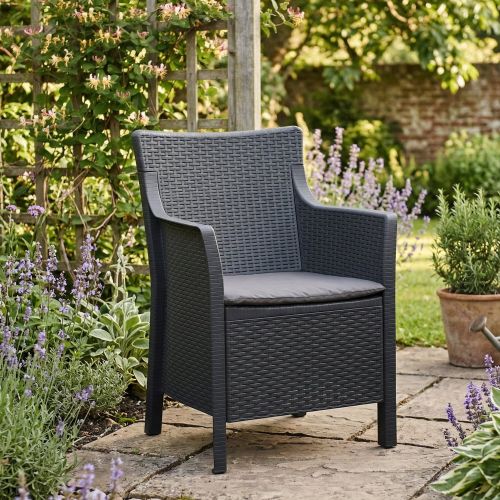 Poltrona da Esterno Nero Antracite Braccioli 60x53 cm, Cuscini Inclusi Made in Italy - Wanless