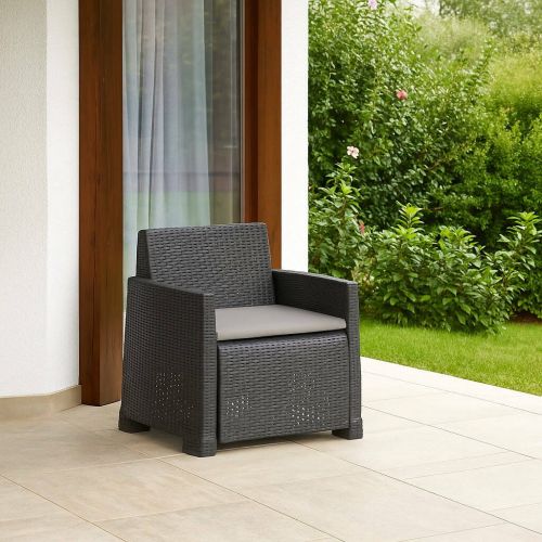 Poltrona da Esterno Nero Antracite Braccioli 72x66 cm, Cuscini Inclusi - Gaby
