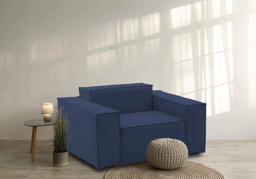 Poltrona Emanuela, Poltrona da salotto, 100% Made in Italy, Poltroncina relax in tessuto imbottito, Cm 140x95h70, Blu