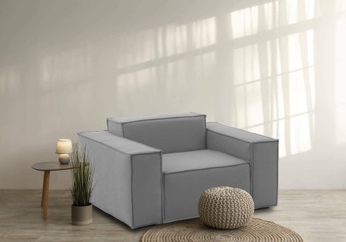 Poltrona Emanuela, Poltrona da salotto, 100% Made in Italy, Poltroncina relax in tessuto imbottito, Cm 140x95h70, Grigio