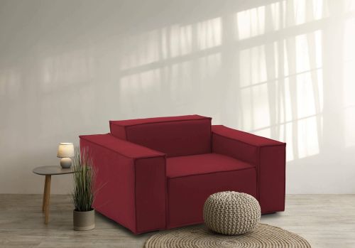 Poltrona Emanuela, Poltrona da salotto, 100% Made in Italy, Poltroncina relax in tessuto imbottito, Cm 140x95h70, Rosso