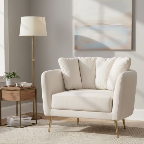 Poltrona in poliestere con braccioli crema e oro - Foster