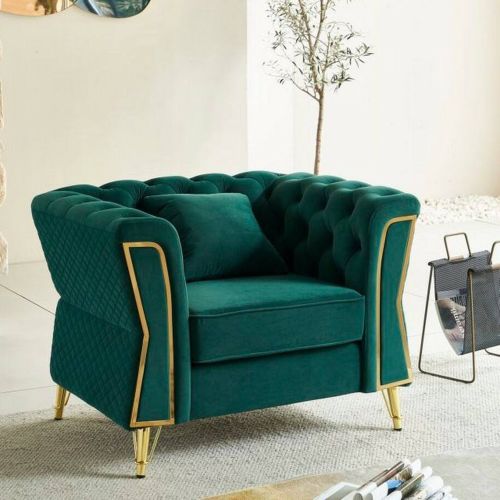 Poltrona in tessuto con braccioli verde e oro - Gabbiano