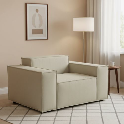 Poltrona in tessuto e legno con braccioli beige - Rodonite