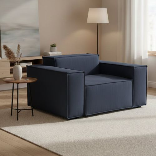 Poltrona in tessuto e legno con braccioli blu - Rodonite