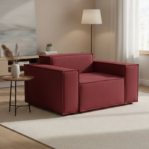 Poltrona in tessuto e legno con braccioli rossa - Rodonite