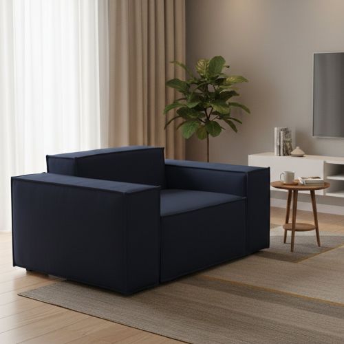 Poltrona in tessuto e legno massello con braccioli blu - Leonia