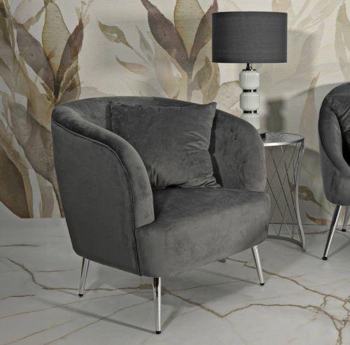 Poltrona Madeira, Seduta imbottita, Divano singolo da salotto, Sedia con braccioli, 73x66 h78 cm, Grigio e Argento