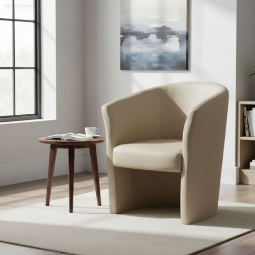Poltrona moderna in ecopelle con braccioli beige - Ago