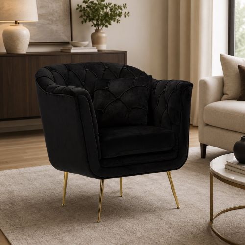 Poltrona Nero oro con Cuscino Braccioli 88x83x91h cm, Colore Struttura oro - Turtuk