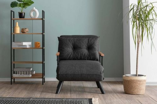 Poltrona Quaoar, Seduta imbottita, Divano singolo da salotto, Sedia con braccioli, 60x50 h41 cm, Grigio e Quercia
