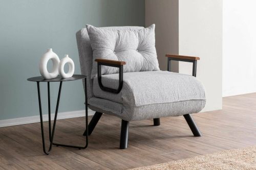 Poltrona Quaoar, Seduta imbottita, Divano singolo da salotto, Sedia con braccioli, 60x50 h85 cm, Grigio