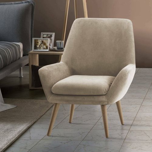 Poltrona scandi in tessuto con braccioli beige - Anido