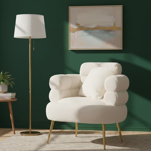Poltrona shabby in tessuto con braccioli bianca e oro - Castagna